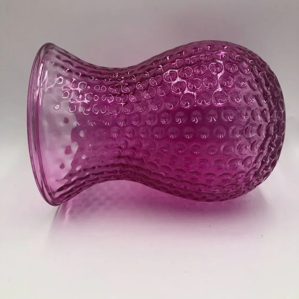 Vintage Fuschia Pink Glass Tabletop Vase with Dots Texture Indoor Flower Planter
